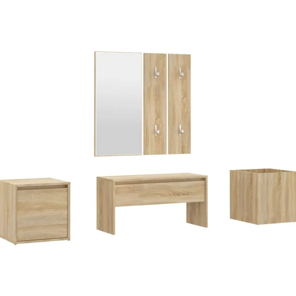 vidaXL Garderobe set bewerkt hout sonoma eikenkleurig