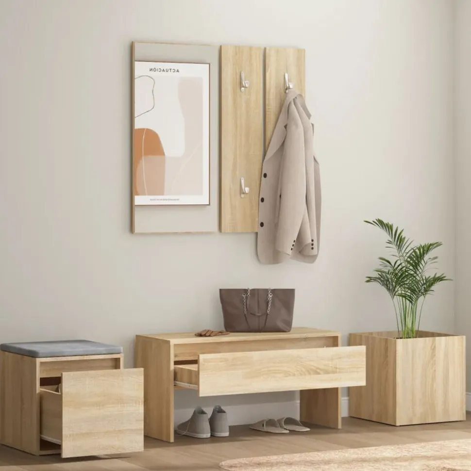 vidaXL Garderobe set bewerkt hout sonoma eikenkleurig
