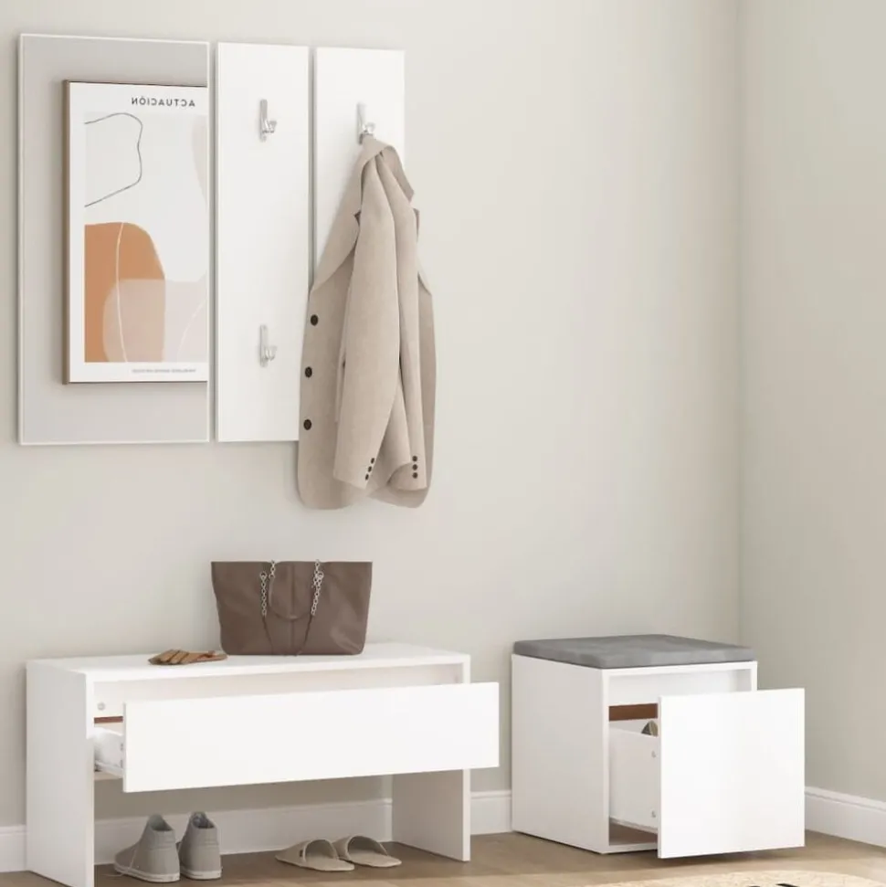 vidaXL Garderobe set bewerkt hout wit