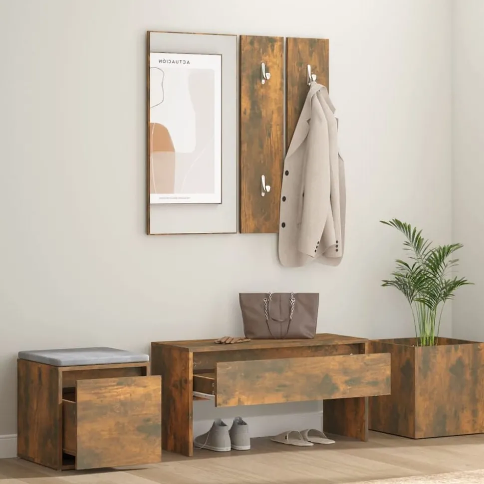 vidaXL Garderobe set bewerkt hout gerookt eikenkleurig