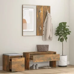 vidaXL Garderobe set bewerkt hout gerookt eikenkleurig