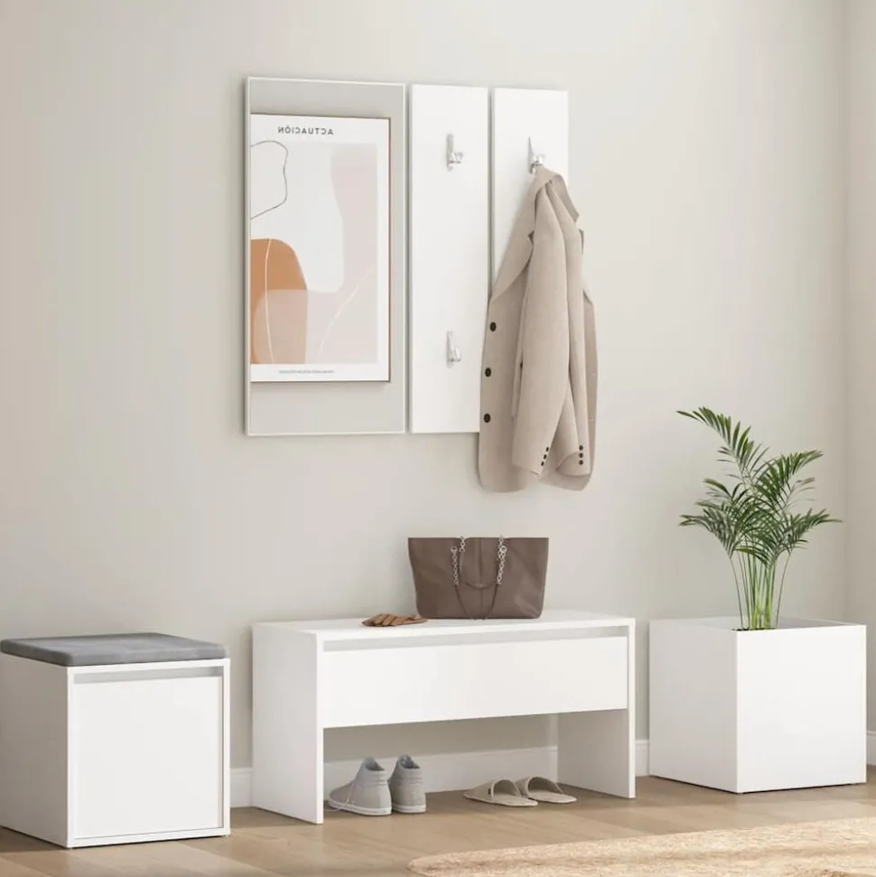 vidaXL Garderobe set bewerkt hout wit