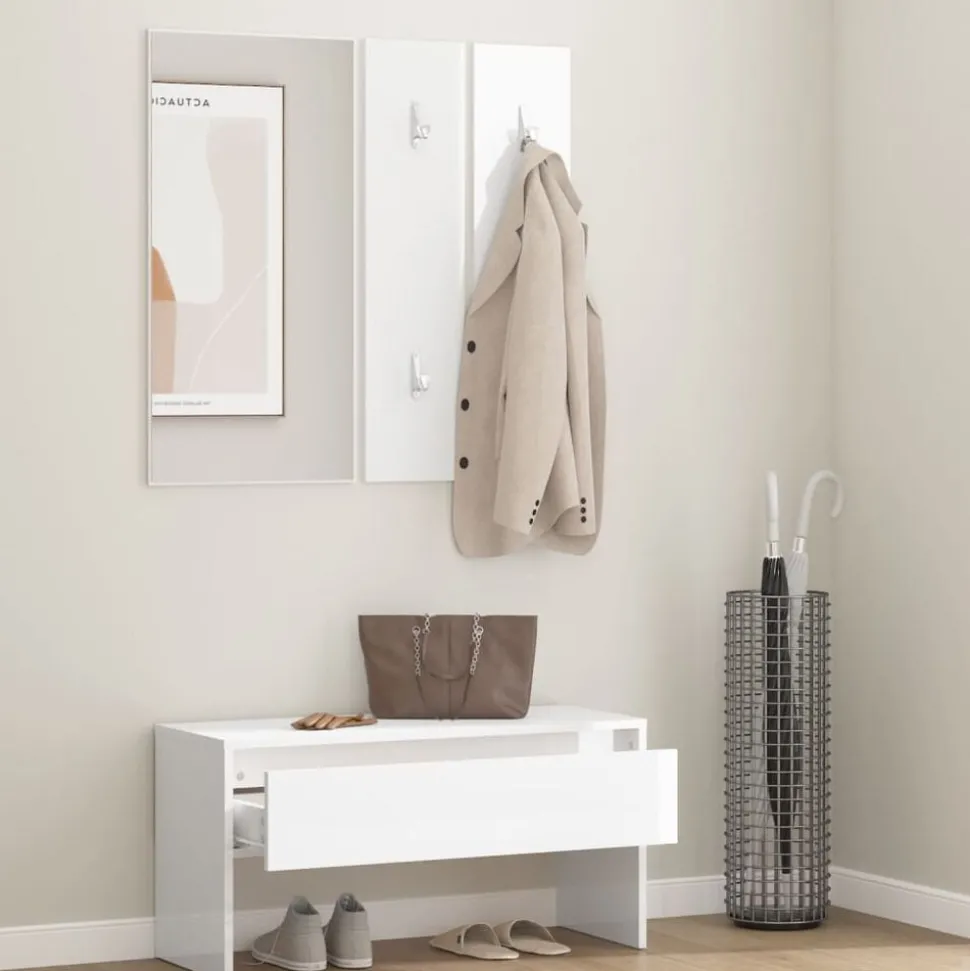 vidaXL Garderobe set bewerkt hout hoogglans wit
