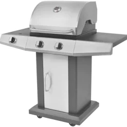 vidaXL Gas Grill met Branders met wiel Zilver Staal met Metaal Slang