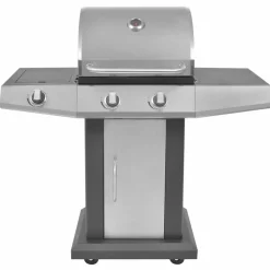 vidaXL Gas Grill met Branders met wiel Zilver Staal met Metaal Slang