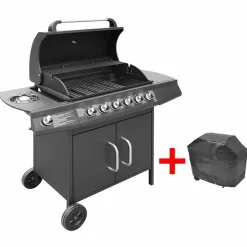 vidaXL Gasbarbecue 6+1 kookzone zwart