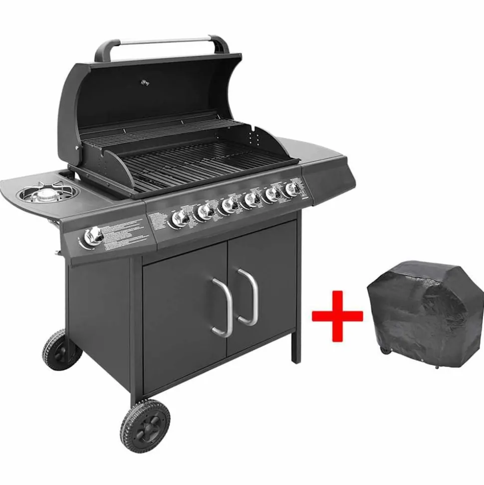 vidaXL Gasbarbecue 6+1 kookzone zwart