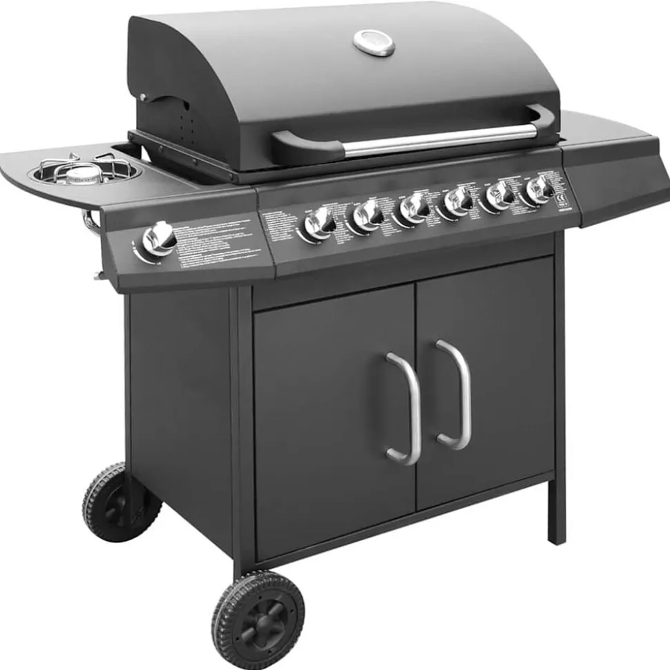 vidaXL Gasbarbecue 6+1 kookzone zwart