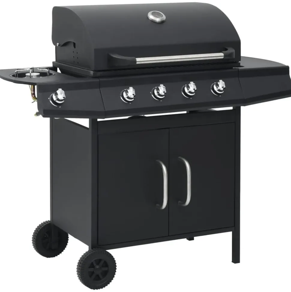 vidaXL Gasbarbecue 4+1 kookzone staal zwart