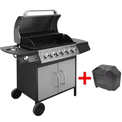 vidaXL Gasbarbecue 6+1 kookzone zwart en zilver