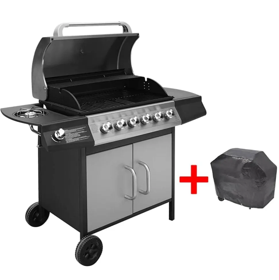 vidaXL Gasbarbecue 6+1 kookzone zwart en zilver