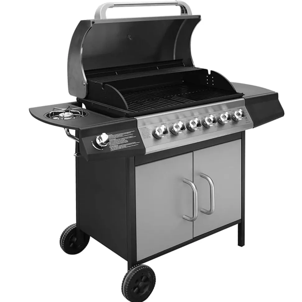 vidaXL Gasbarbecue 6+1 kookzone zwart en zilver