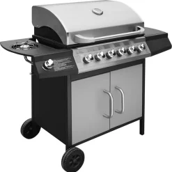 vidaXL Gasbarbecue 6+1 kookzone zwart en zilver