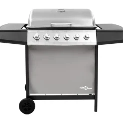 vidaXL Gasbarbecue met 6 branders zwart en zilverkleurig