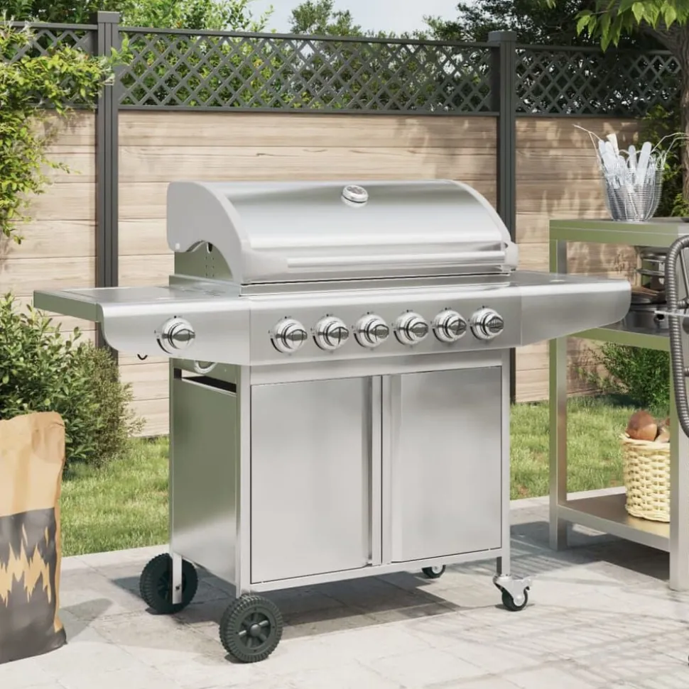 vidaXL Gasbarbecue met 7 branders roestvrij staal zilverkleurig