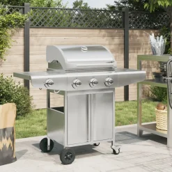 vidaXL Gasbarbecue met 4 branders roestvrij staal zilverkleurig