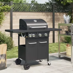 vidaXL Gasbarbecue met 4 branders gepoedercoat staal zwart