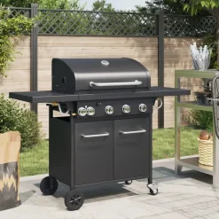 vidaXL Gasbarbecue met 5 branders gepoedercoat staal zwart