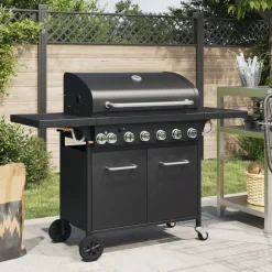 vidaXL Gasbarbecue met 7 branders gepoedercoat staal zwart