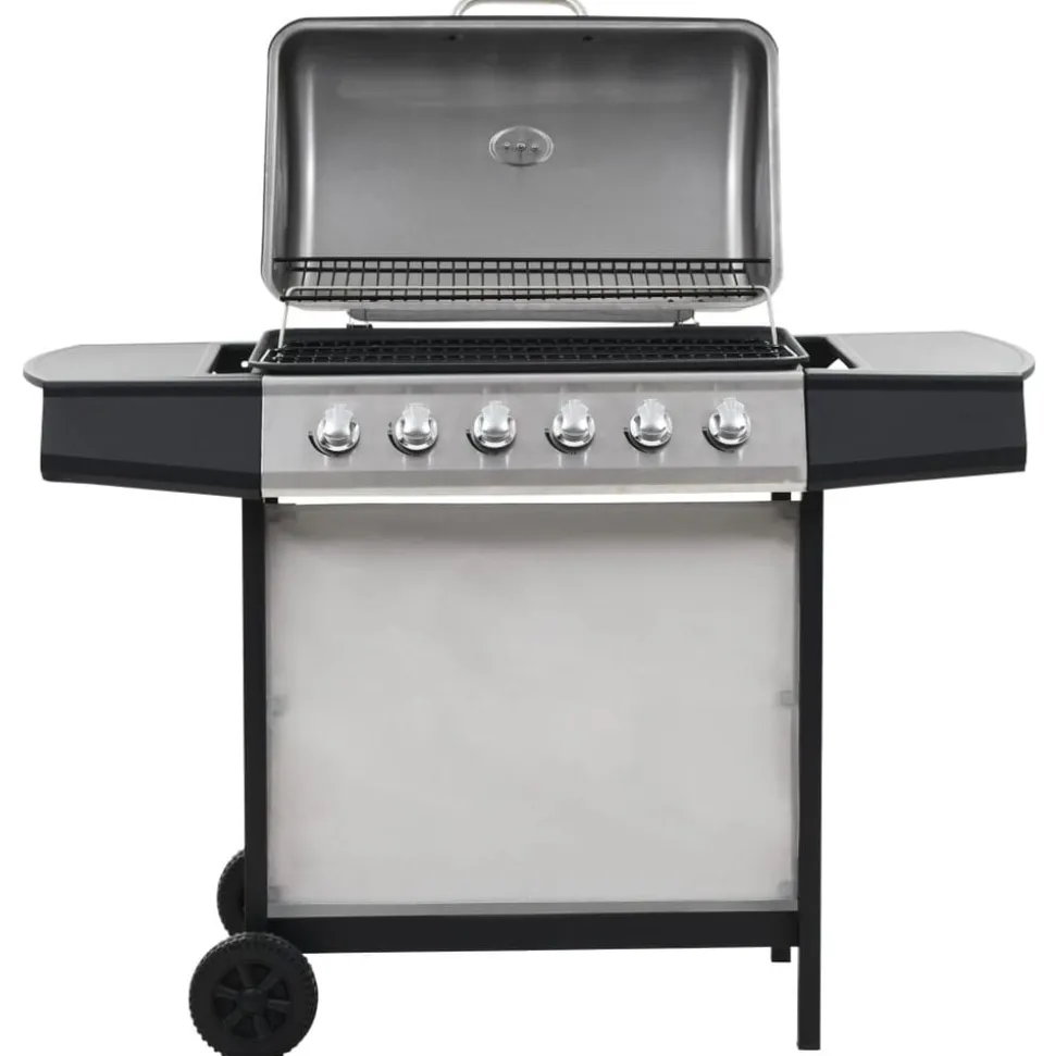 vidaXL Gasbarbecue met 6 kookzones roestvrij staal zilverkleurig
