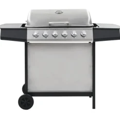 vidaXL Gasbarbecue met 6 kookzones roestvrij staal zilverkleurig