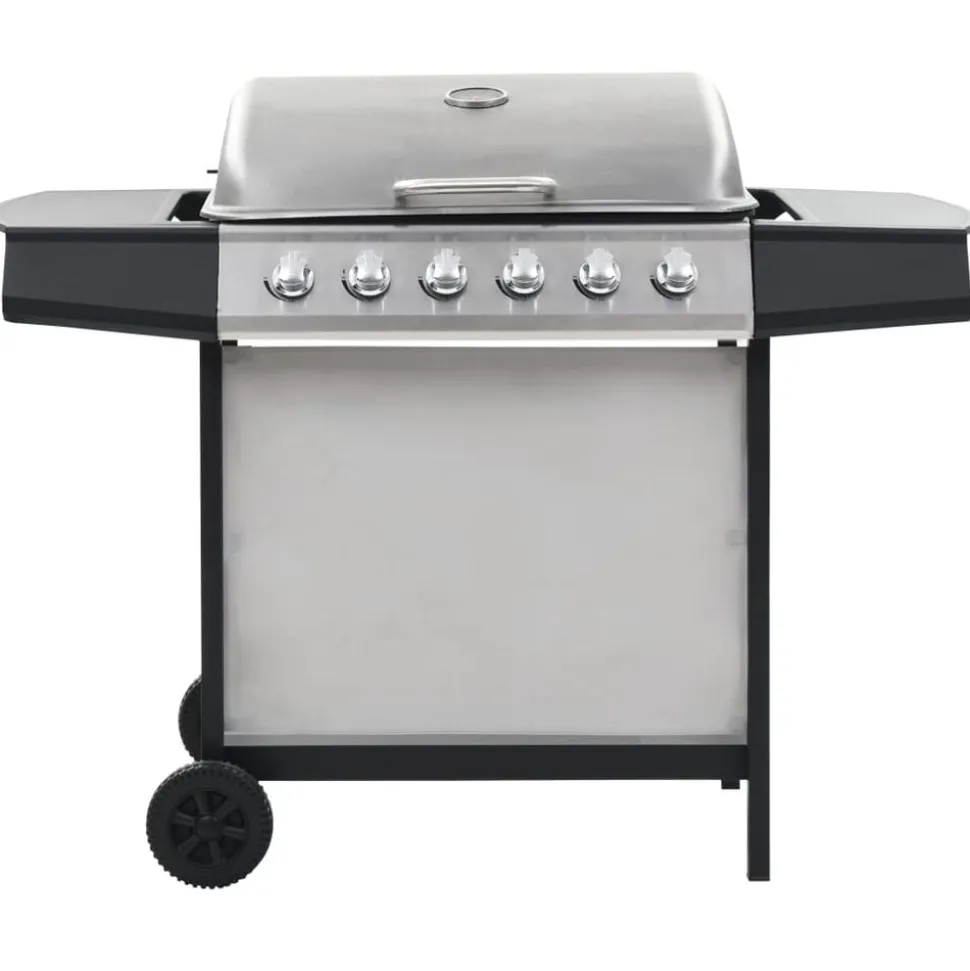 vidaXL Gasbarbecue met 6 kookzones roestvrij staal zilverkleurig