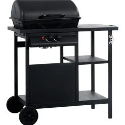 vidaXL Gasbarbecue met 3-laags zijtafel zwart