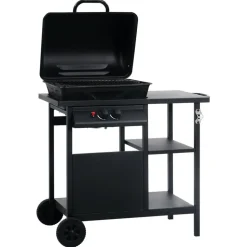 vidaXL Gasbarbecue met 3-laags zijtafel zwart
