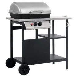vidaXL Gasbarbecue met 3-laags zijtafel zwart en zilverkleurig
