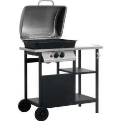 vidaXL Gasbarbecue met 3-laags zijtafel zwart en zilverkleurig