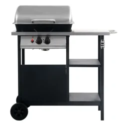 vidaXL Gasbarbecue met 3-laags zijtafel zwart en zilverkleurig