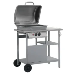 vidaXL Gasbarbecue met 3-laags zijtafel zwart en zilverkleurig