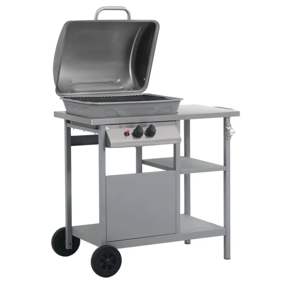 vidaXL Gasbarbecue met 3-laags zijtafel zwart en zilverkleurig
