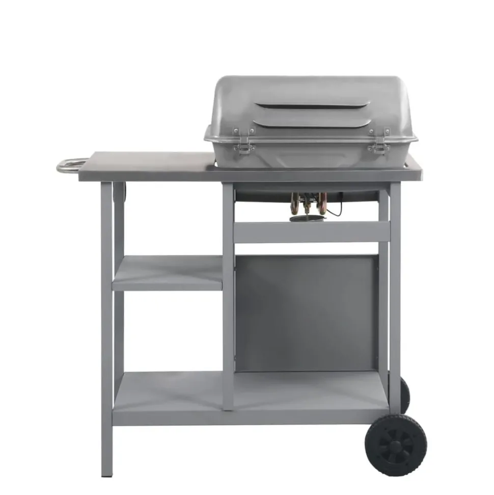 vidaXL Gasbarbecue met 3-laags zijtafel zwart en zilverkleurig