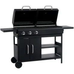 vidaXL Gas-/houtskoolbarbecue met 3 branders