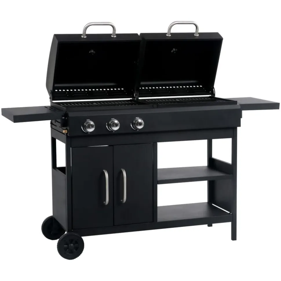 vidaXL Gas-/houtskoolbarbecue met 3 branders