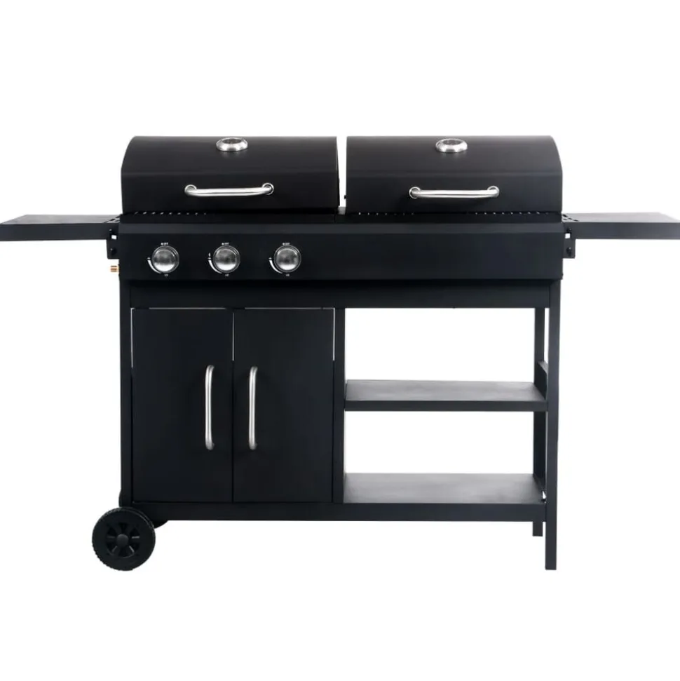 vidaXL Gas-/houtskoolbarbecue met 3 branders