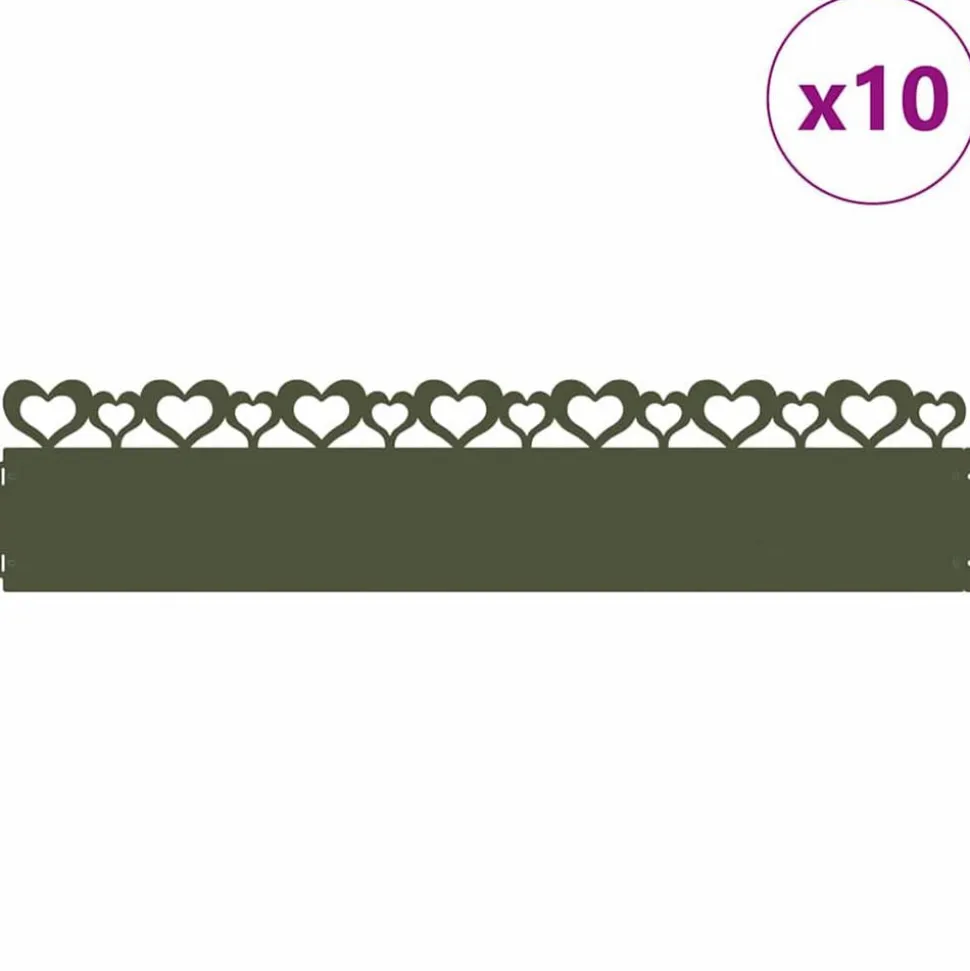 vidaXL Gazonranden 10 pcs Olijf Groen 103 x 0,05 x 22 cm Staal