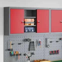 vidaXL Gereedschapskast met plank Rood en Grijs 100 x 20 x 55 cm