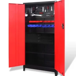 vidaXL Gereedschapskast met kist 90x40x180 cm staal rood en zwart