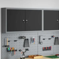 vidaXL Gereedschapskast met plank Zwart en Grijs 50 x 20 x 55 cm