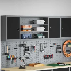 vidaXL Gereedschapskast met plank Zwart en Grijs 150 x 20 x 55 cm