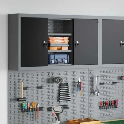 vidaXL Gereedschapskast met plank Zwart en Grijs 50 x 20 x 55 cm