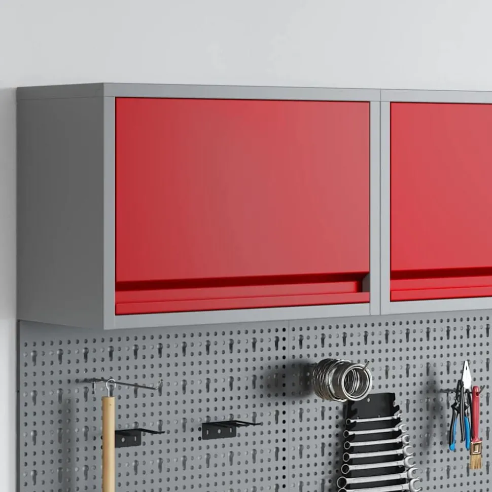 vidaXL Gereedschapskast met opslag Rood en Grijs 50 x 25 x 35 cm
