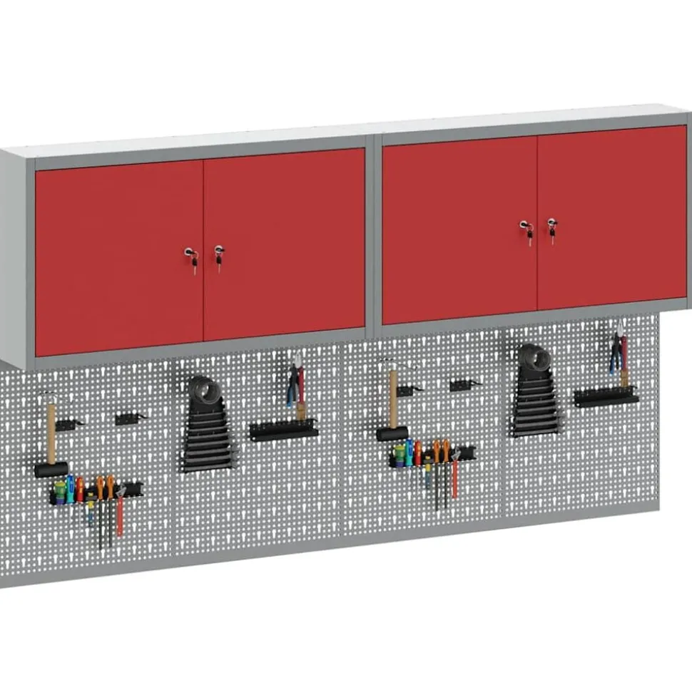 vidaXL Gereedschapskast set met plank 6 pcs Rood Gepoedercoat staal