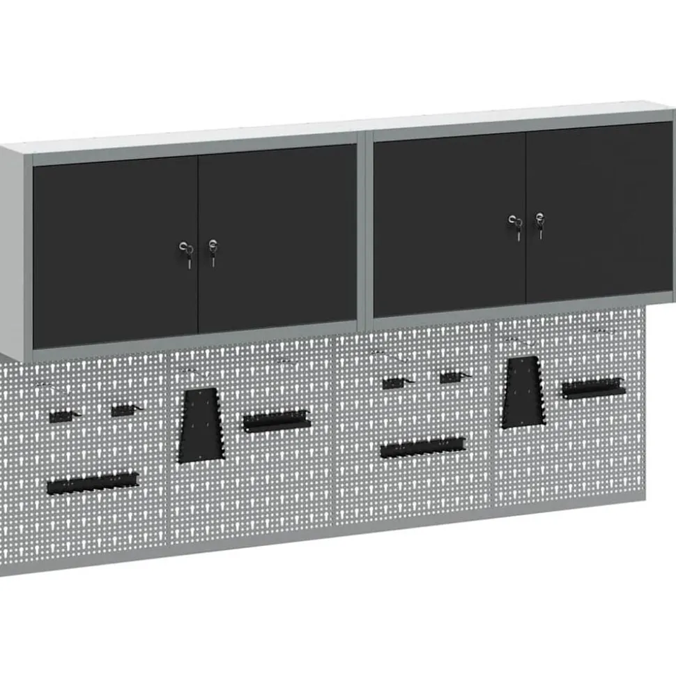 vidaXL Gereedschapskast set met plank 6 pcs Zwart Gepoedercoat staal
