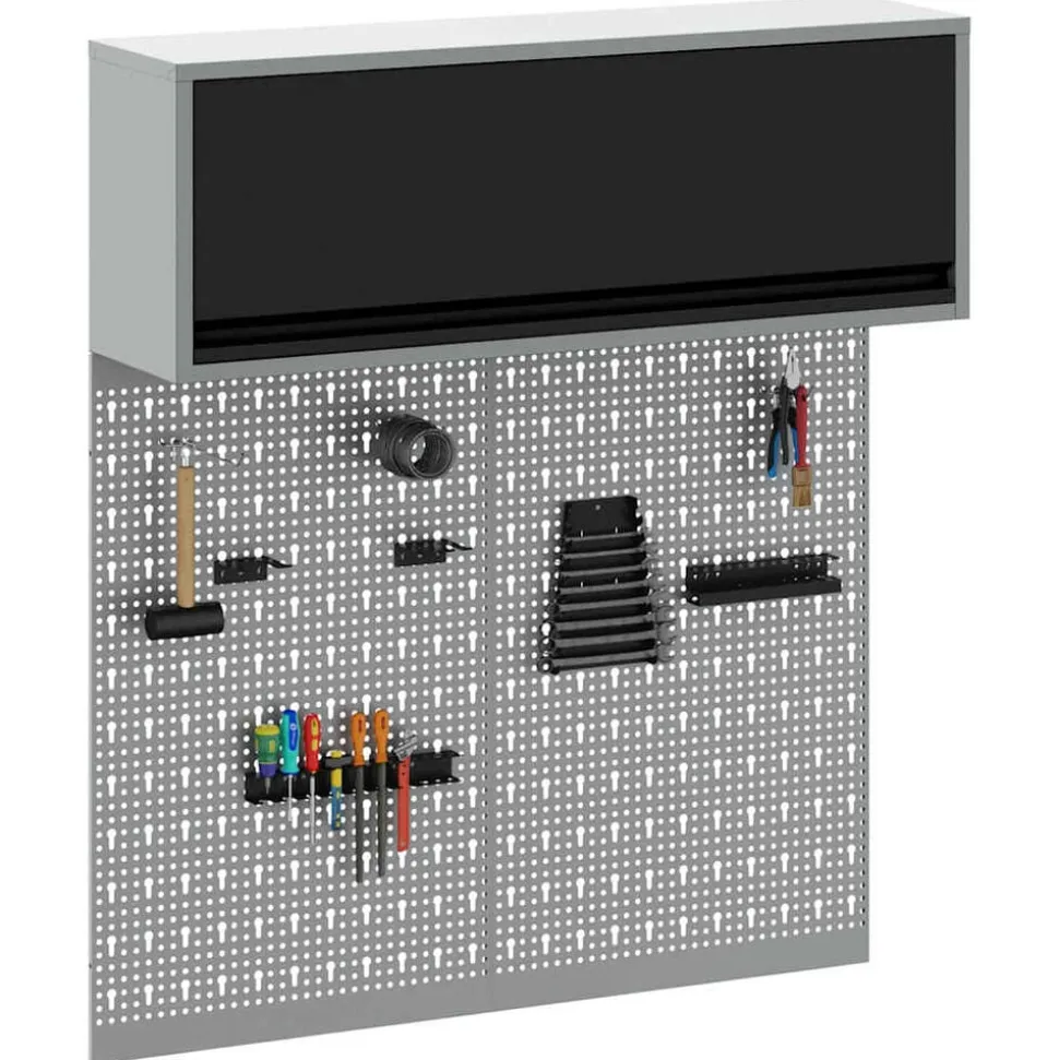 vidaXL Gereedschapskast set met plank 3 pcs Zwart Gepoedercoat staal