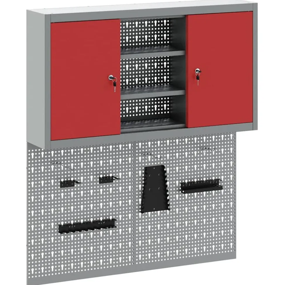 vidaXL Gereedschapskast set met plank 3 pcs Rood Gepoedercoat staal