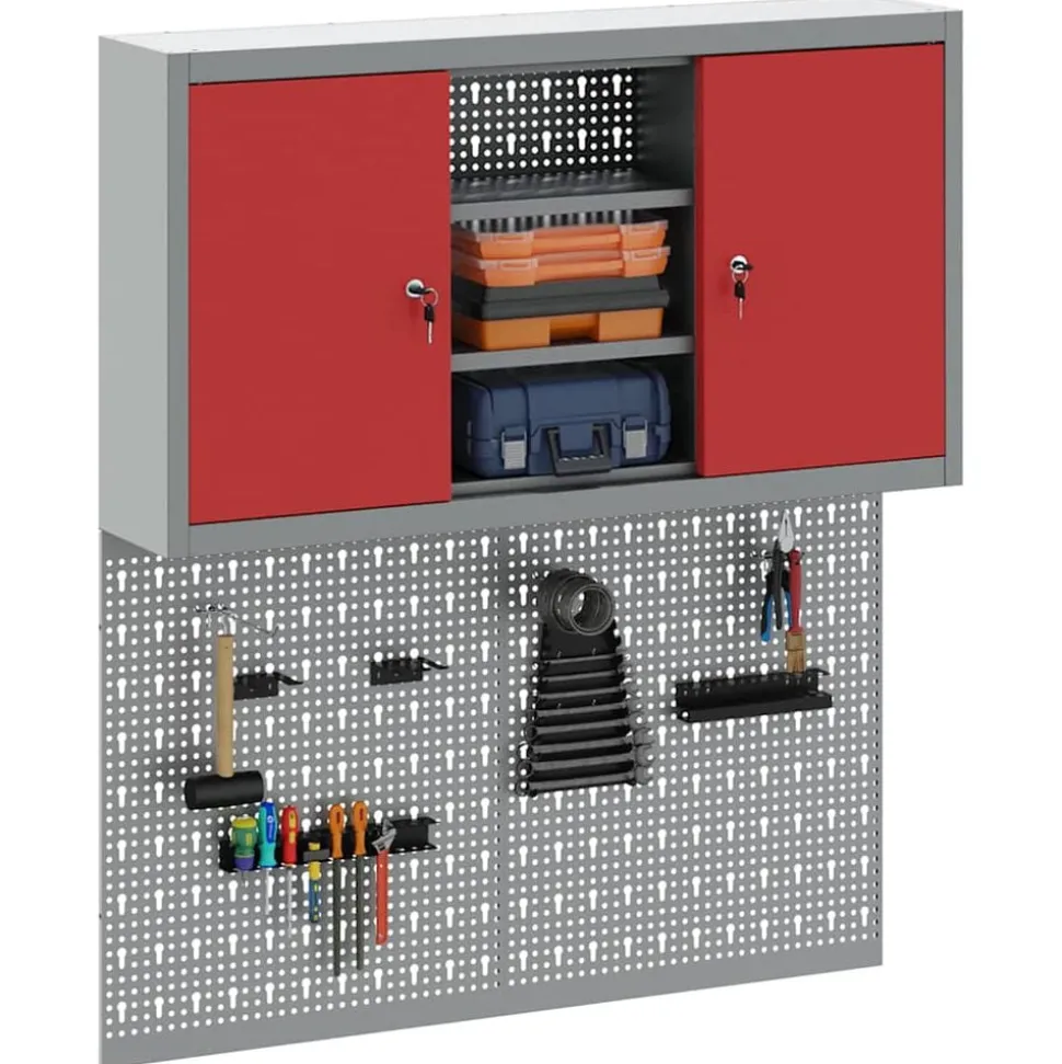 vidaXL Gereedschapskast set met plank 3 pcs Rood Gepoedercoat staal