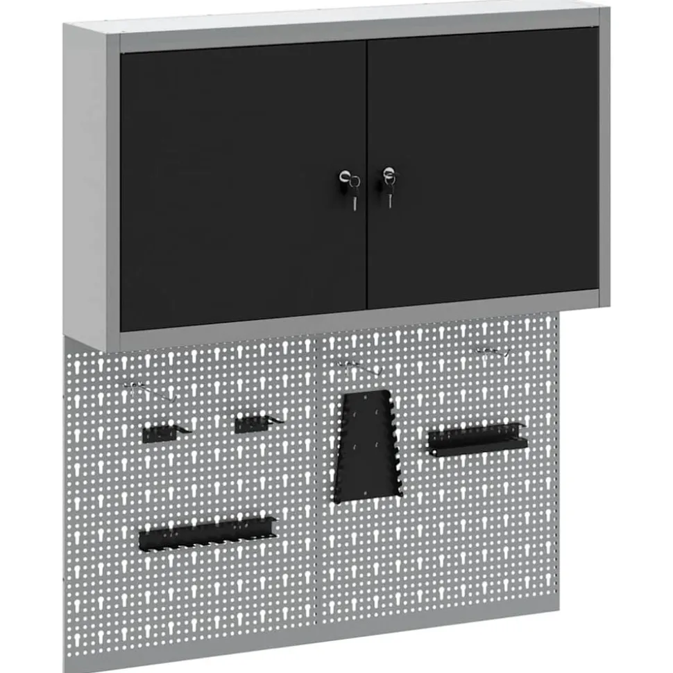 vidaXL Gereedschapskast set met plank 3 pcs Zwart Gepoedercoat staal